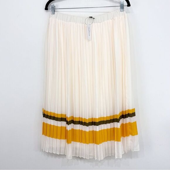 Banana Republic Factory Cream Pleated Yellow Green Hem Stripe A-Line Skirt NEW - Picture 5 of 16